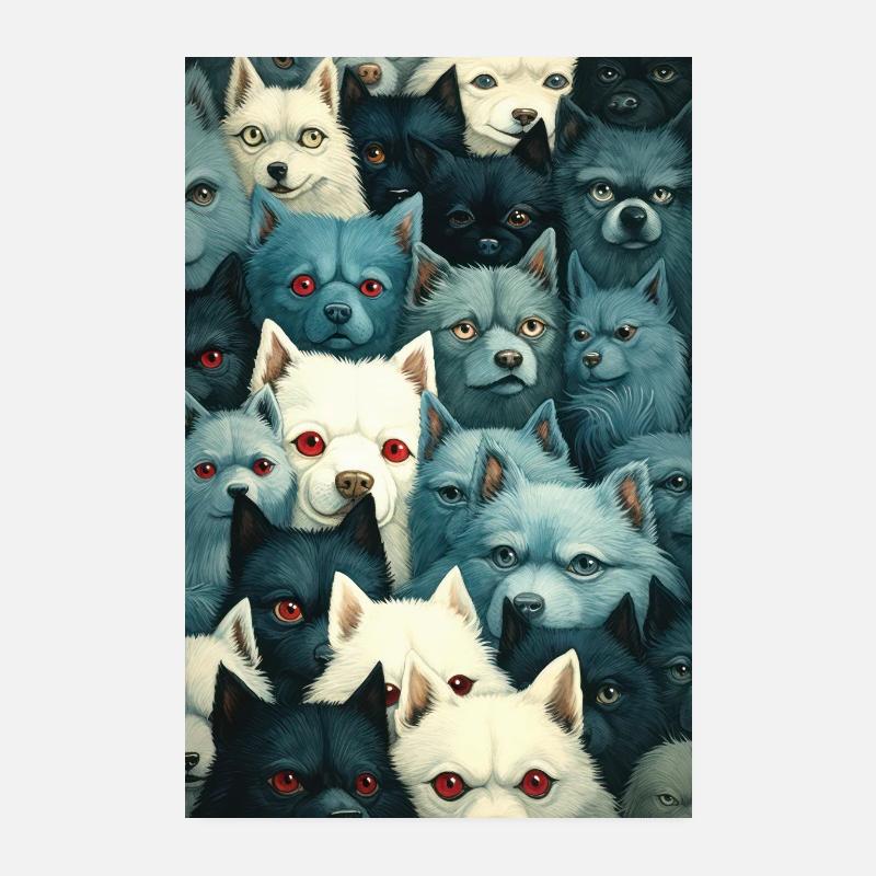 Multiple Cartoon Dog 2 (bleu) Poster 20 x 30 cm
