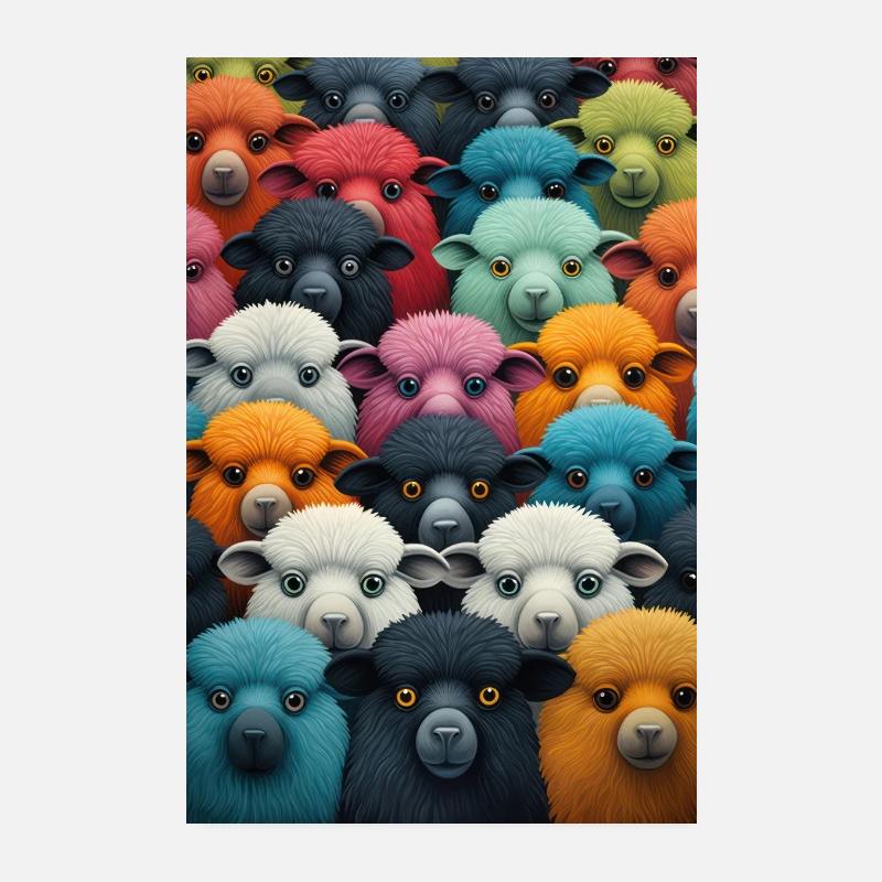 Troupeau de moutons coloré et mignon de dessins animés1 Poster 20 x 30 cm