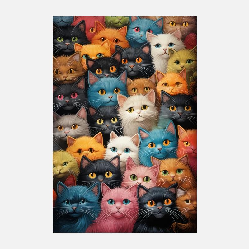 Têtes de chat de dessin animé mignonnes colorées 2 Poster 20 x 30 cm