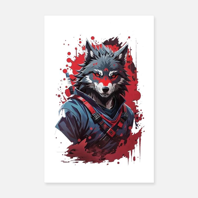 Embrace the Shadowed Fury Menacing Evil Ninja Wolf Poster 8" x 12" (20x30 cm)