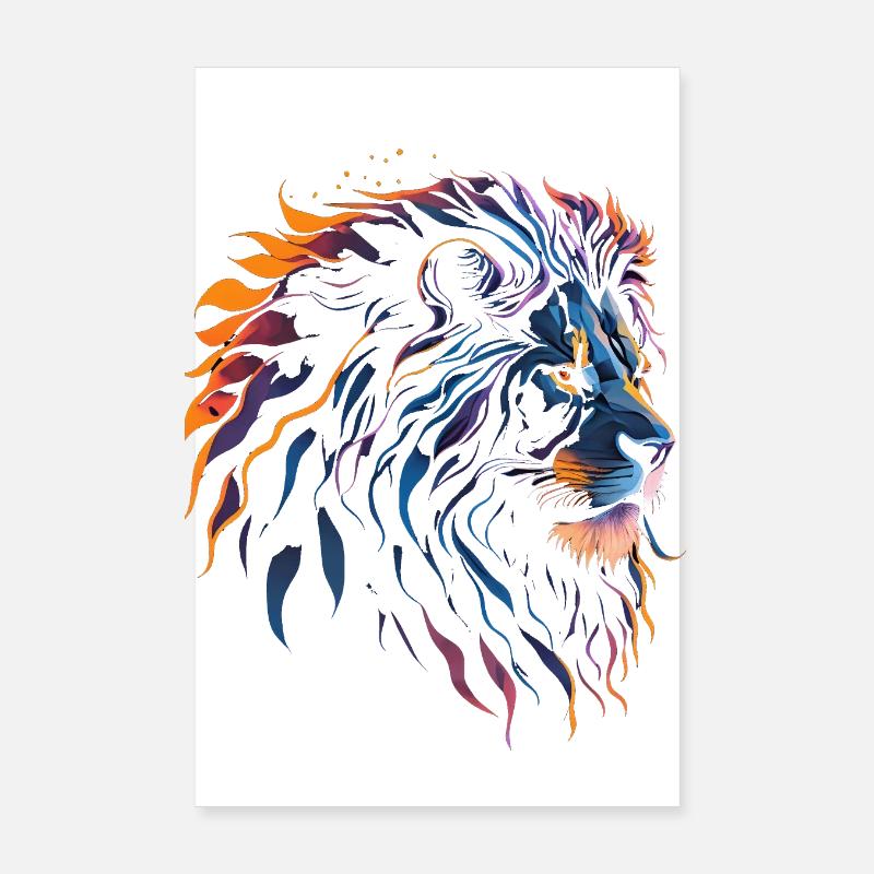 Majesté royale: Silhouette de lion au coucher du soleil Poster 20 x 30 cm