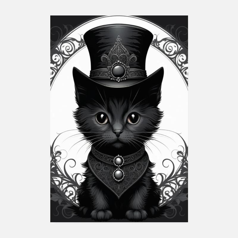 Gothic Cat Poster Black/White Poster 8" x 12" (20x30 cm)