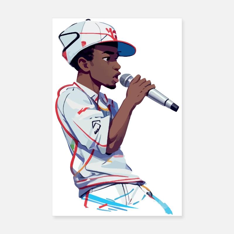 Schwarzer Rapper hält ein Mikrofon in der Hand Poster 20x30 cm