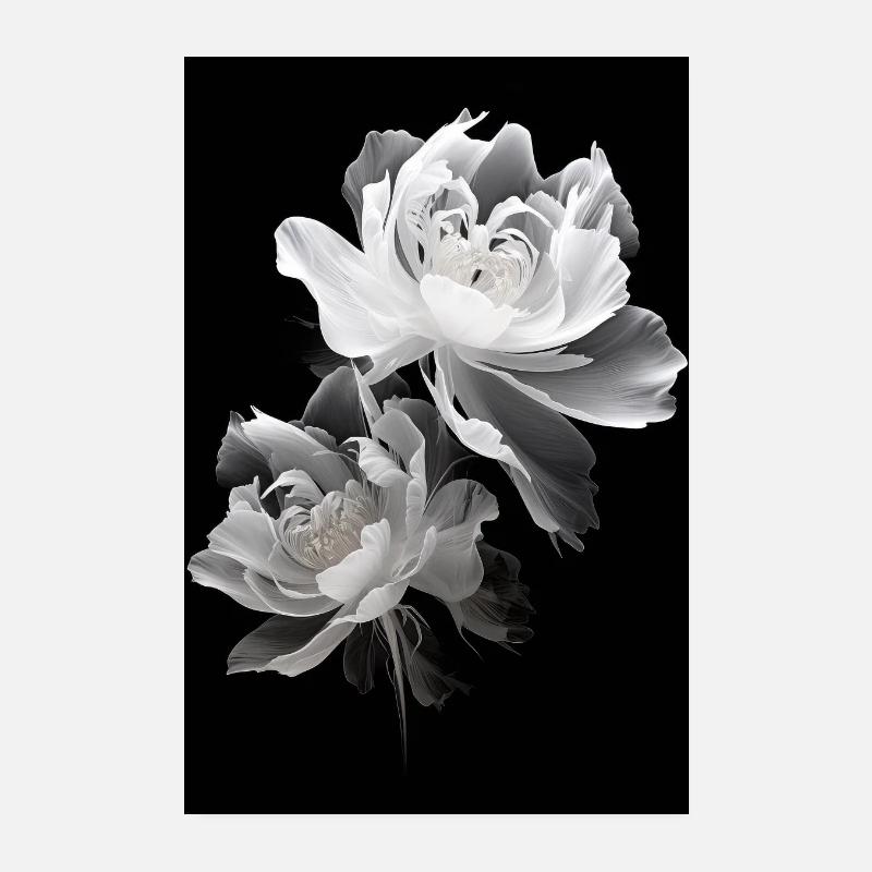 Fleurs, florales, cottagecore, noir et blanc Poster 20 x 30 cm