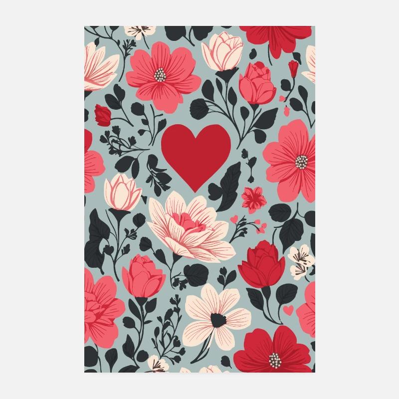 Hearts and Flowers Pattern Poster 8" x 12" (20x30 cm)