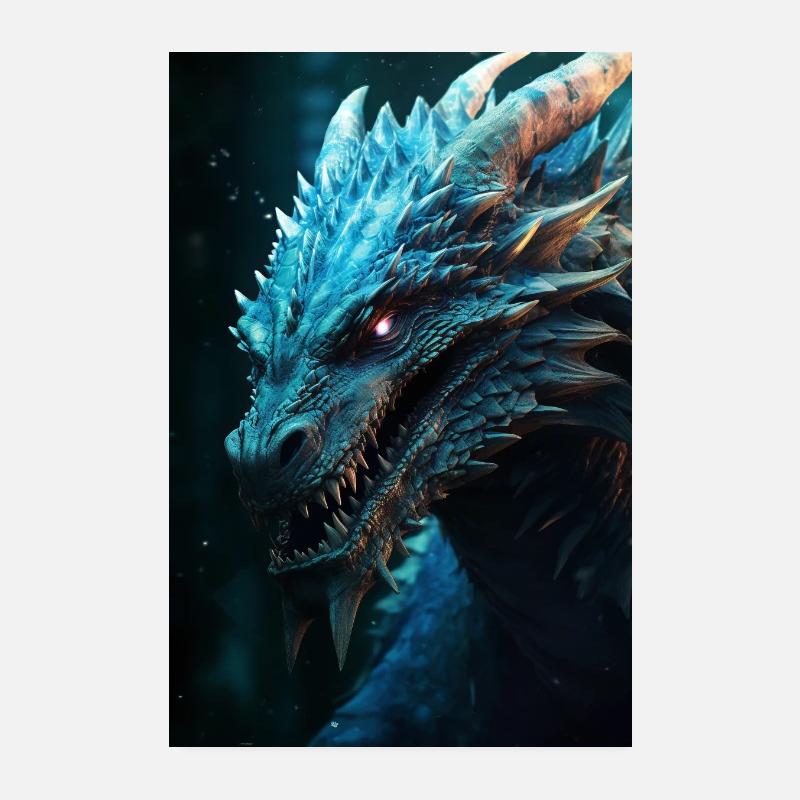 Dragon Bleu Tête de Dragon Poster 20 x 30 cm