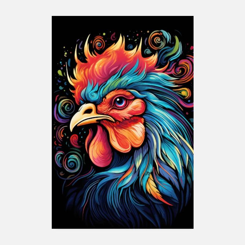 bunter Folklore Hahn - Hühner Poster Poster 20x30 cm