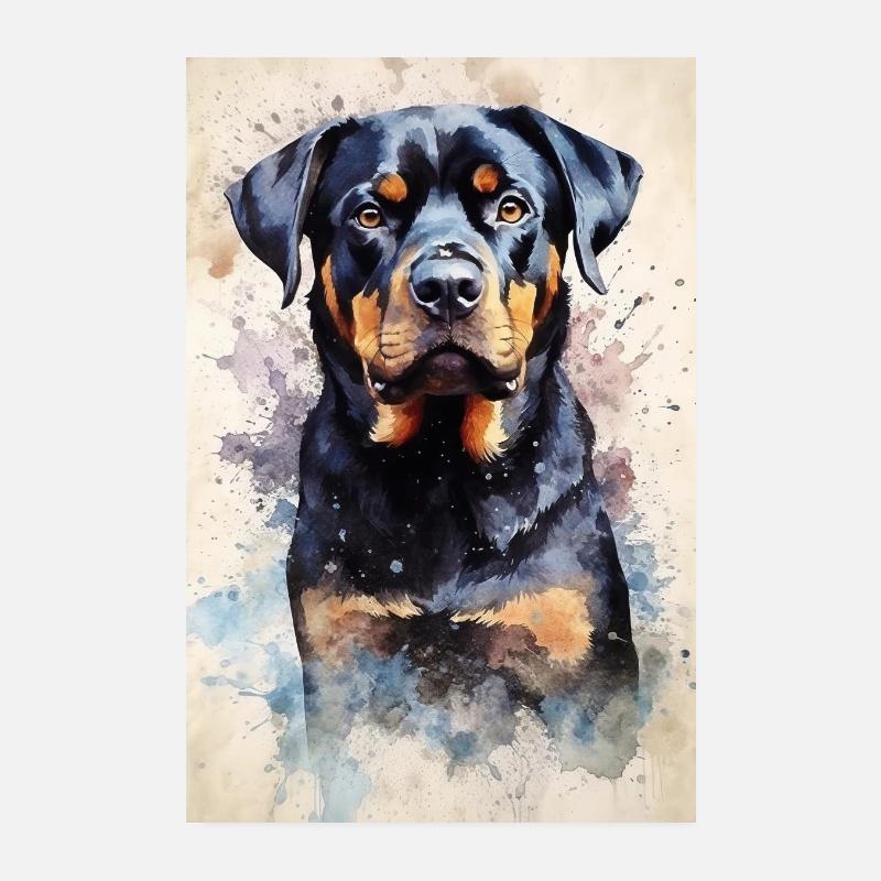 Aquarelle de chien Rottweiler Poster 20 x 30 cm