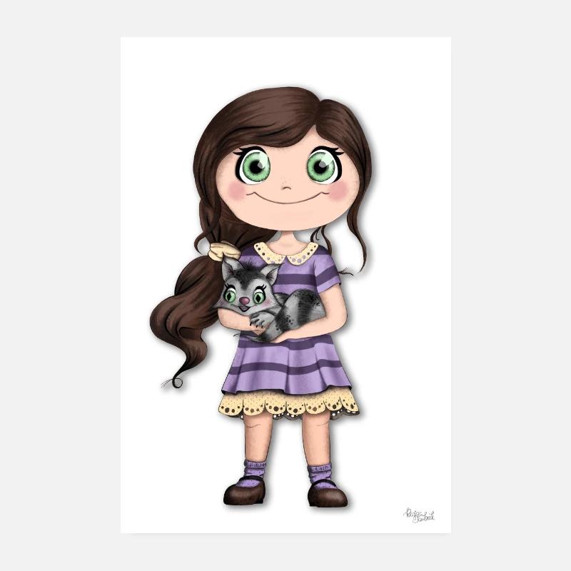 Süßes Mädchen mit Katze Kinderzimmerposter Poster 20x30 cm