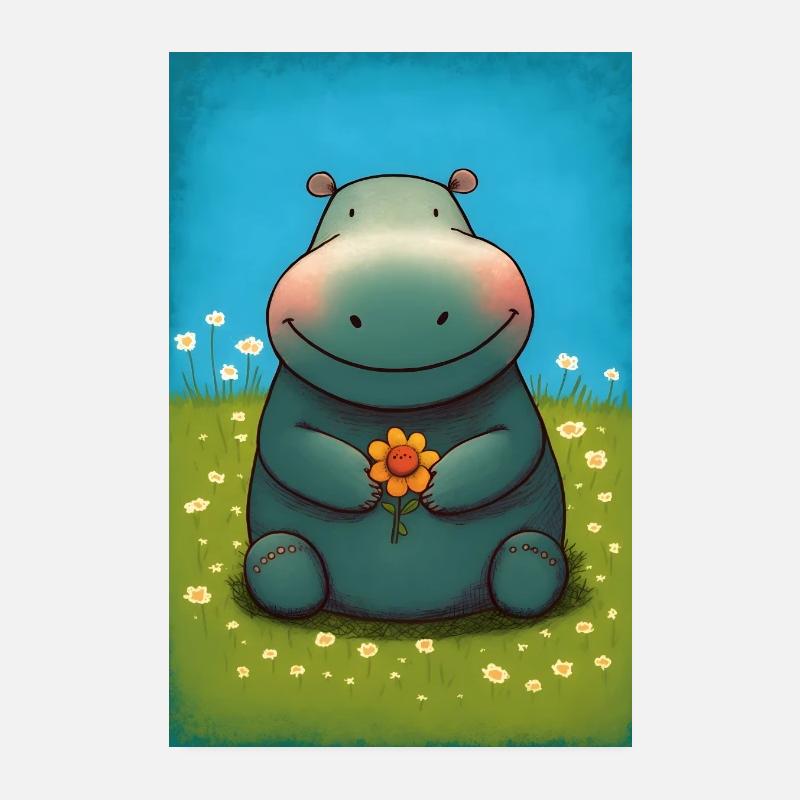 Hippopotame magique - Poster 20 x 30 cm - blanc