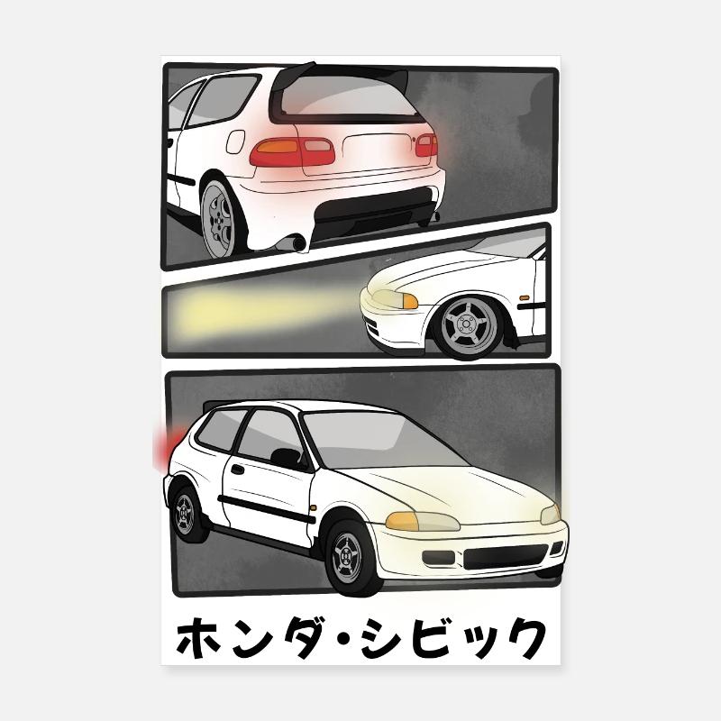 BANDE DESSINÉE DE VOITURE BLANC ARCTIQUE / HATCHBACK Poster 20 x 30 cm