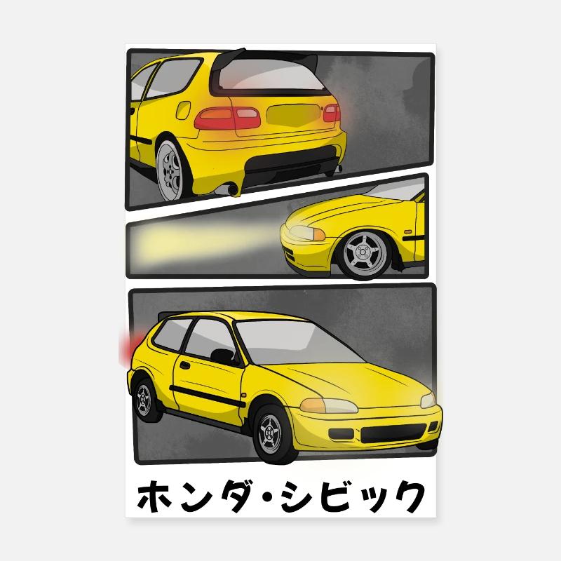 SUNRISE YELLOW CAR COMIC / HATCHBACK Poster 20x30 cm
