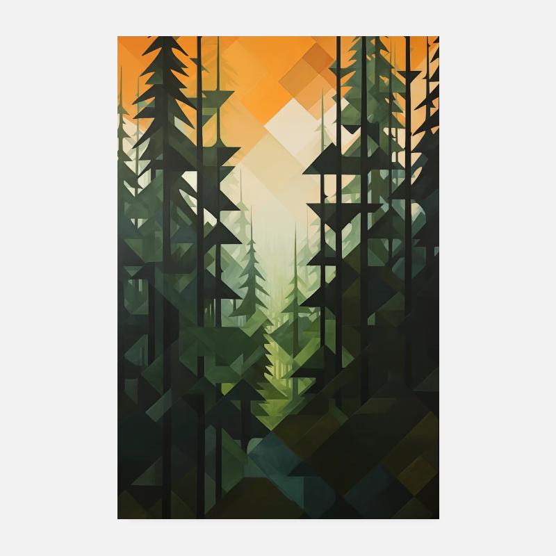 Forest Landscape in Geometric Style Poster 8" x 12" (20x30 cm)