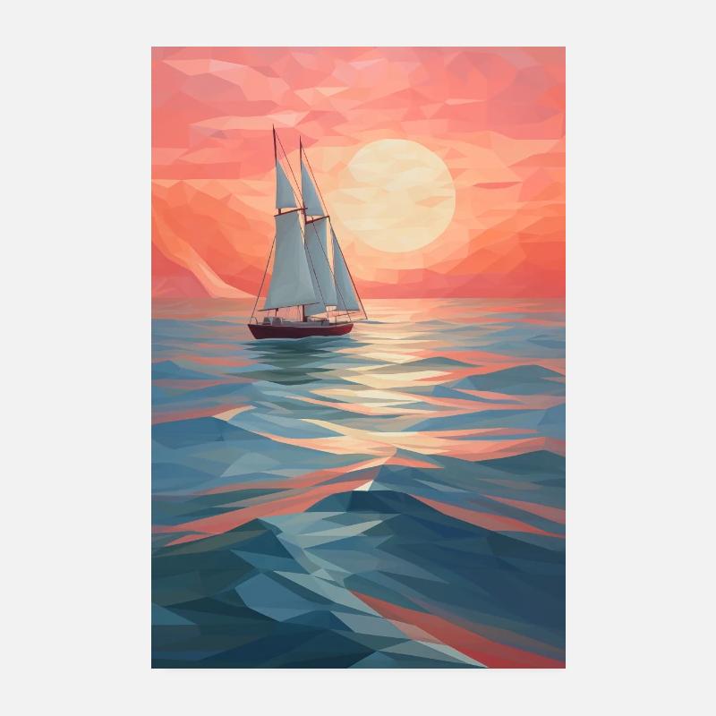 Maritime Landscape in a Geometric Style Poster 8" x 12" (20x30 cm)