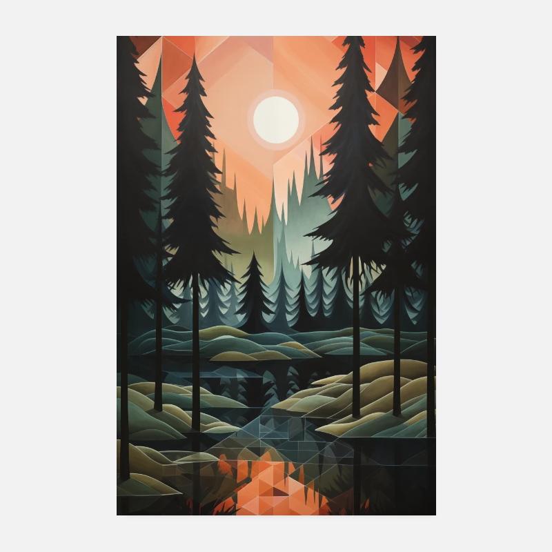 Waldlandschaft im geometrischen Stil Poster 20x30 cm
