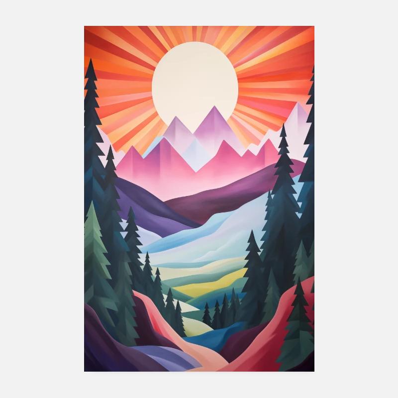 Mountain Landscape with Sunset Poster 8" x 12" (20x30 cm)