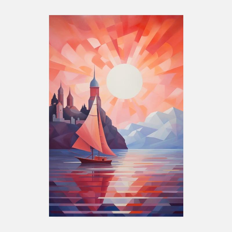 Maritime Landscape in a Geometric Style Poster 8" x 12" (20x30 cm)