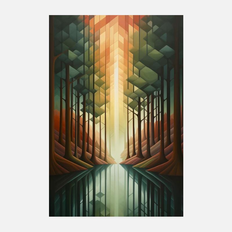 Waldlandschaft im geometrischen Stil Poster 20x30 cm
