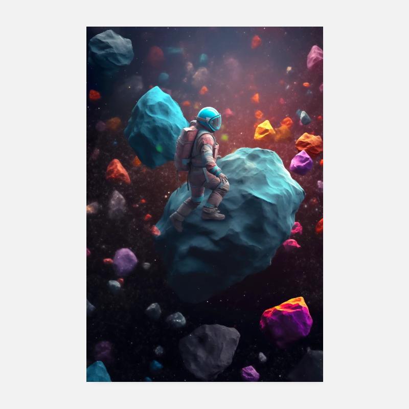 Astronaut on Colored Meteorite Poster Poster 8" x 12" (20x30 cm)