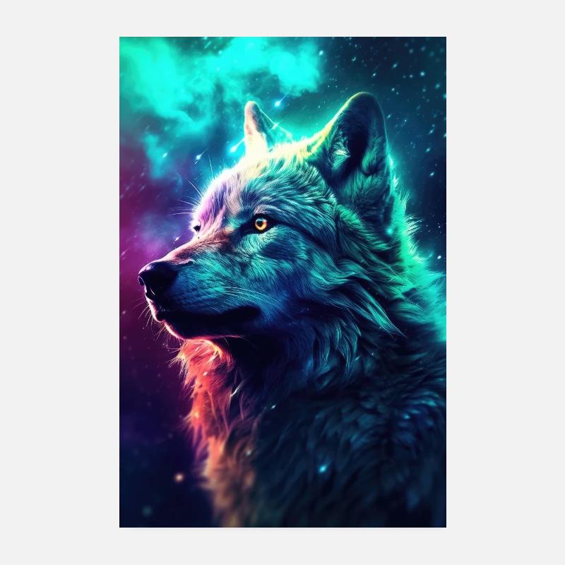 Wolf Wölfe Tier Jaulen Night Galaxy Aurora Poster 20x30 cm