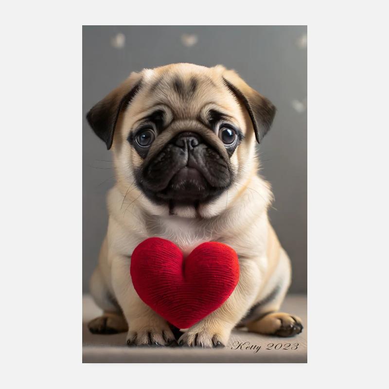 Chiot mignon avec coeur Poster 20 x 30 cm