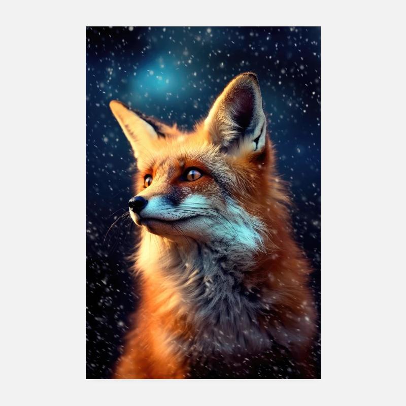Fox Foxes Animal Night Poster 8" x 12" (20x30 cm)