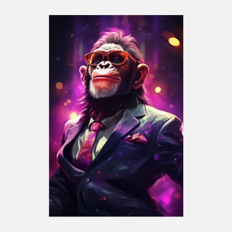 Funky Party Affe mit Partybrille Artwork - Poster 20x30 cm - Weiß