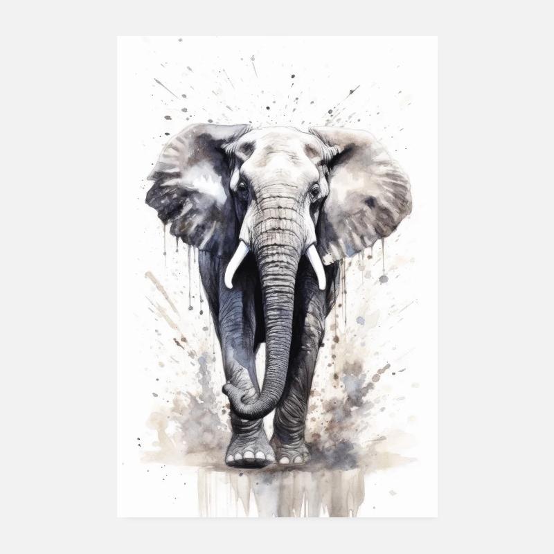 Éléphant Animal Éléphant Zoo éclaboussures - Poster 20 x 30 cm - blanc