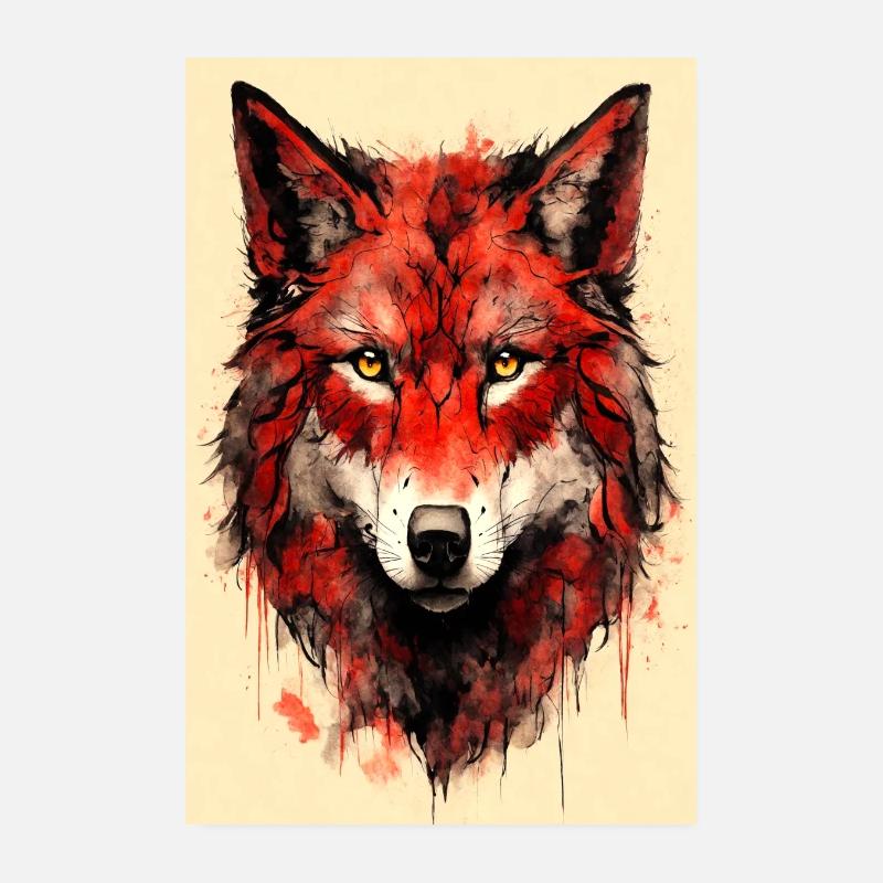 Red Wolf Head Poster Poster 8" x 12" (20x30 cm)