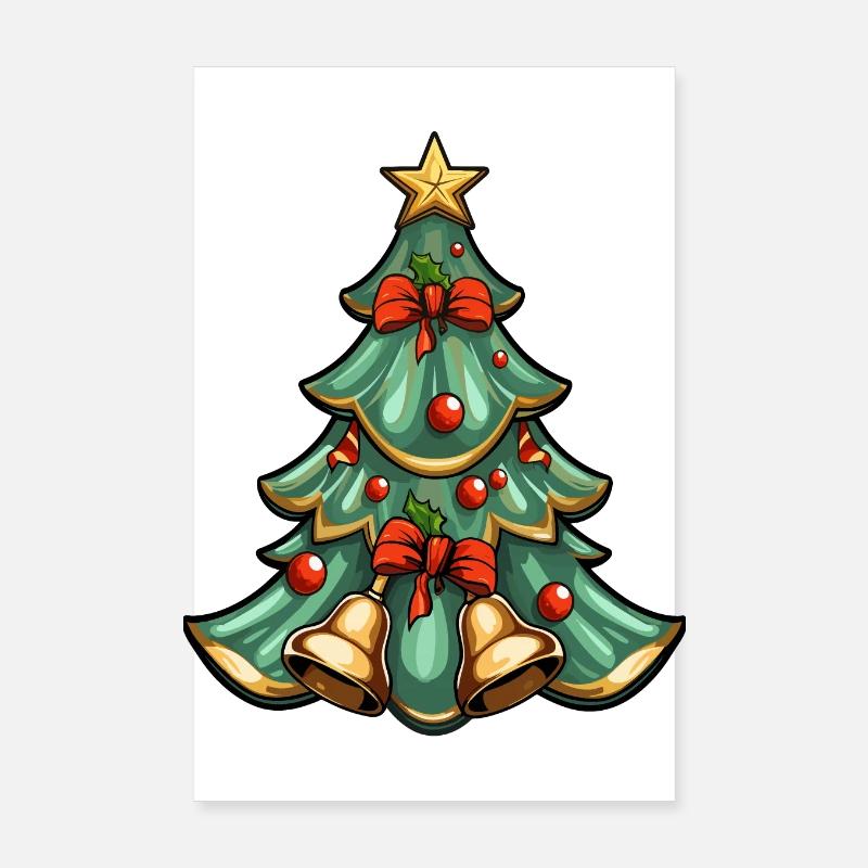 Weihnachtsbaum mit 2 Glocken und rote Deko Poster 20x30 cm