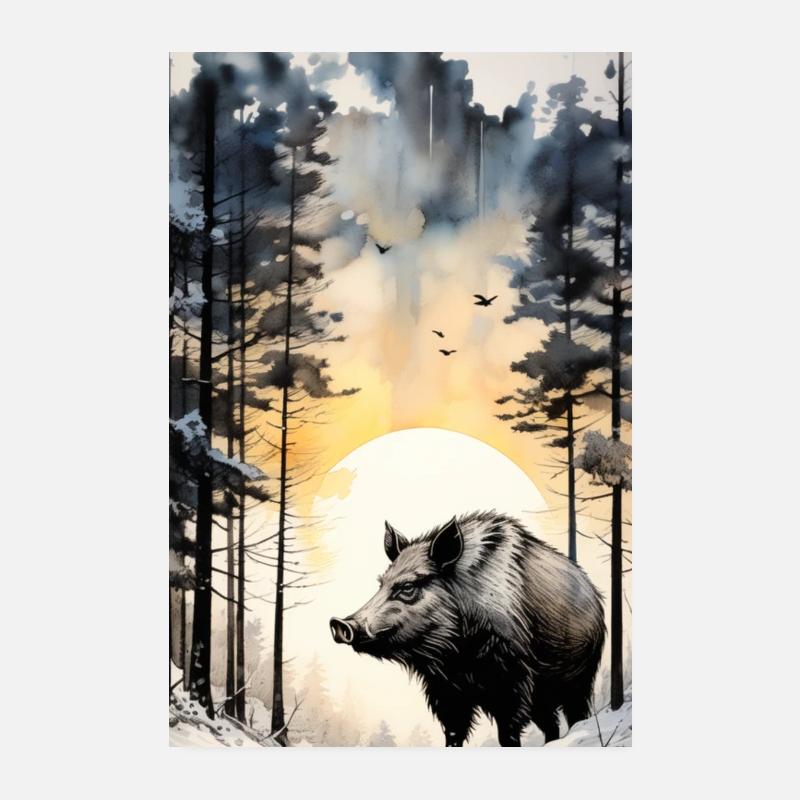 Wildschwein - Jagd - Poster 20x30 cm - Weiß