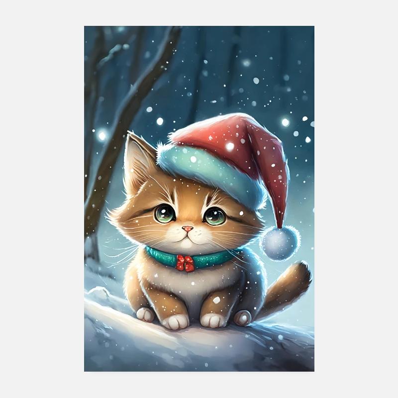 Niedliche Katze, Katze Poster, Weihnachtsplakat Poster 20x30 cm