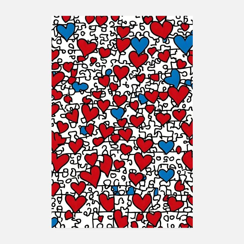Pop Puzzle Herzen Poster - Poster 20x30 cm - Weiß