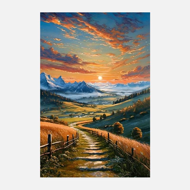 Landschaftsposter, Landschaftsillustration, Zeichnung Poster 20x30 cm