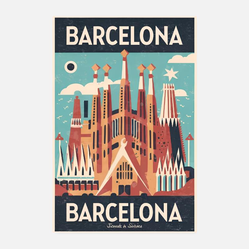 Barcelona Poster Retro Gift Art Deco posters Poster 8" x 12" (20x30 cm)