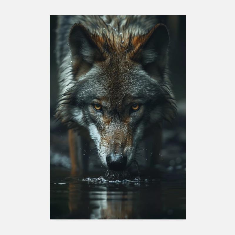Wolf Drinking Poster Poster 8" x 12" (20x30 cm)