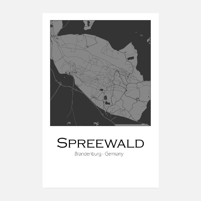 Spreewald Carte grise Poster 20 x 30 cm