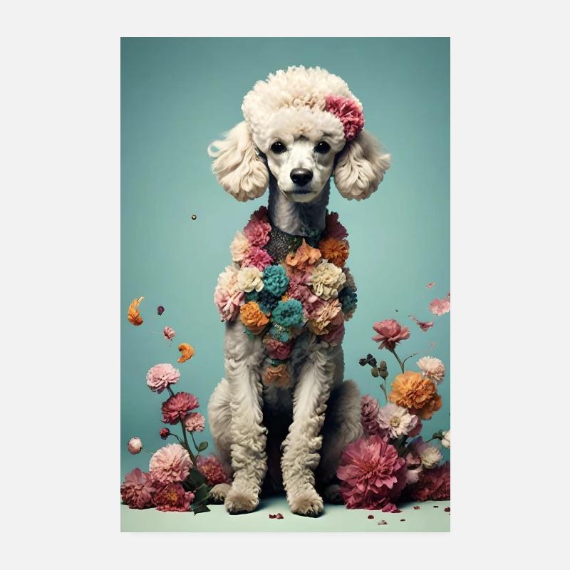 Poster, Poodle with flowers Poster 8" x 12" (20x30 cm)
