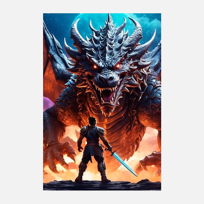 Drache, Ritterposter, Digitale Wandkunst, Geschenk Poster 20x30 cm