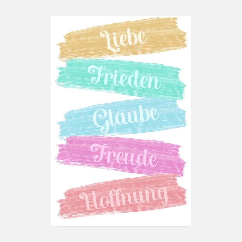 Liebe, Frieden, Glaube, Freude, Hoffnung, Werte Poster 20x30 cm