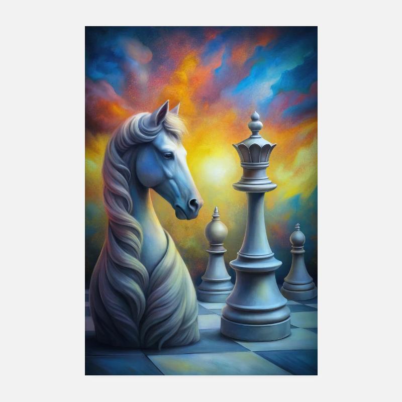 Scène d’échecs avec cheval et roi Poster 20 x 30 cm