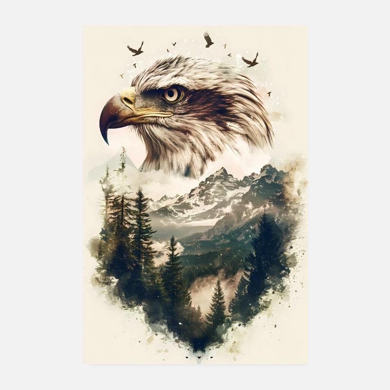 Eagle, Eagle Head, Bird, Animal, Mountain, Forest, Nature Poster 8" x 12" (20x30 cm)