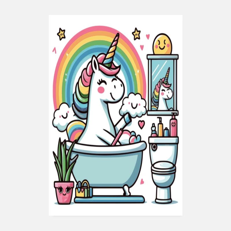 Bathroom Unicorn Poster Rainbow Bath Poster 8" x 12" (20x30 cm)