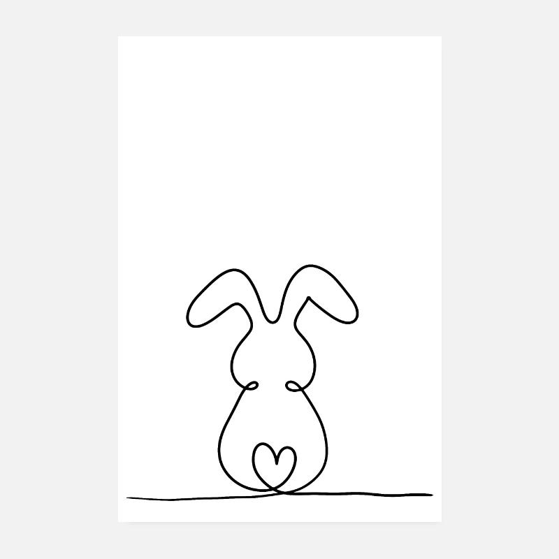 Lapin à une ligne - Poster 20 x 30 cm - blanc