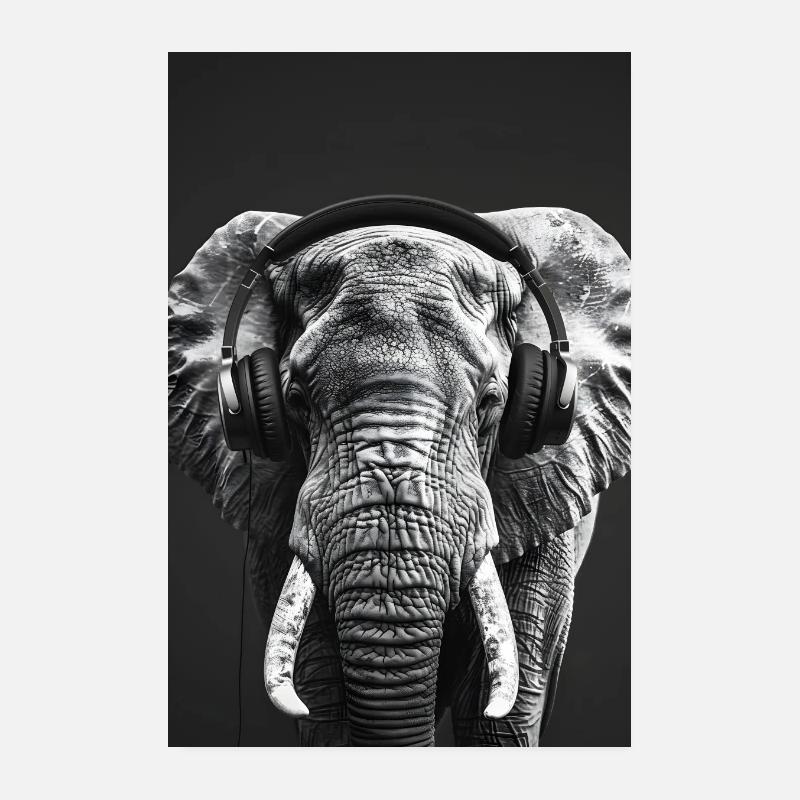 Elefant mit Kopfhörer Elefantenkopf Elefanten Poster 20x30 cm