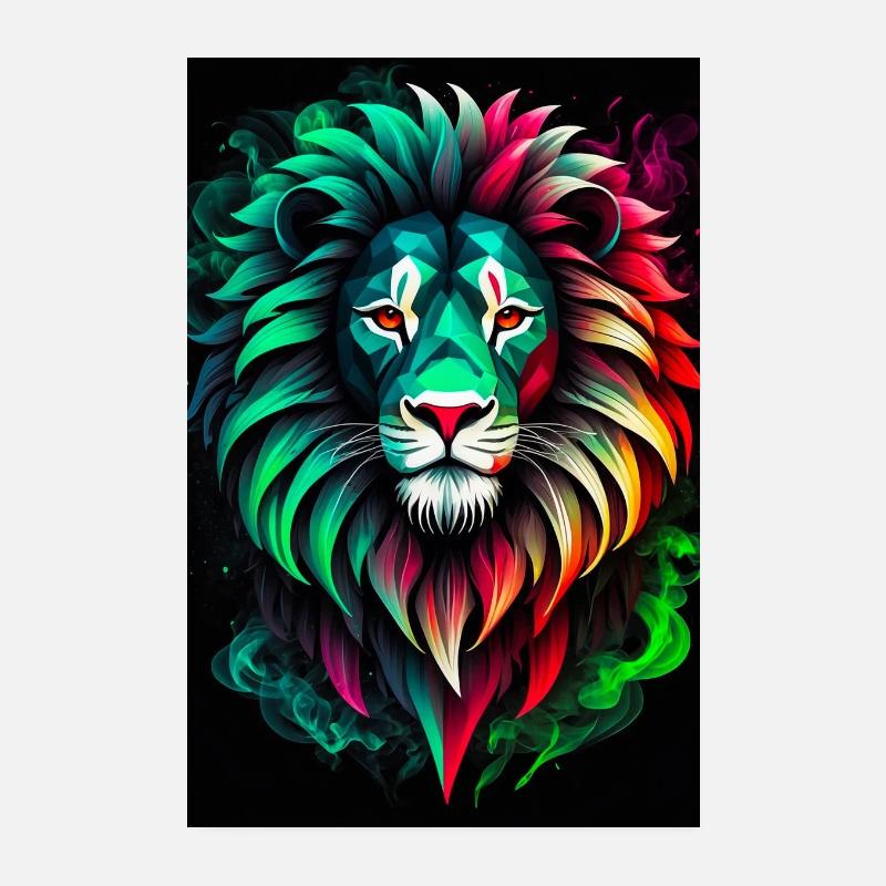 Bunter Neonlöwe - Poster 20x30 cm - Weiß