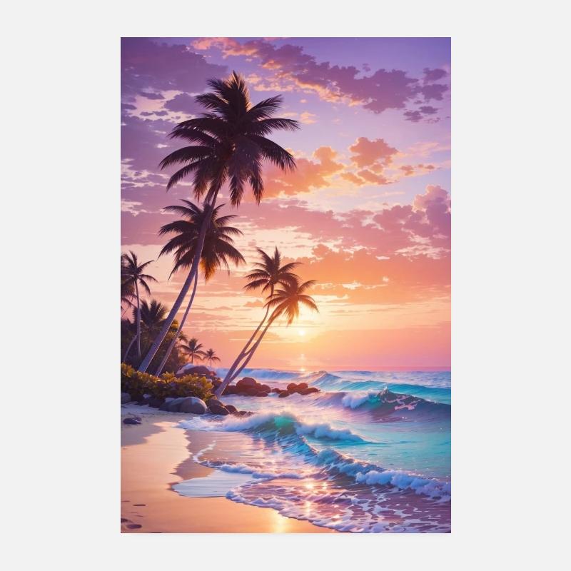 Plage coucher de soleil Poster 20 x 30 cm