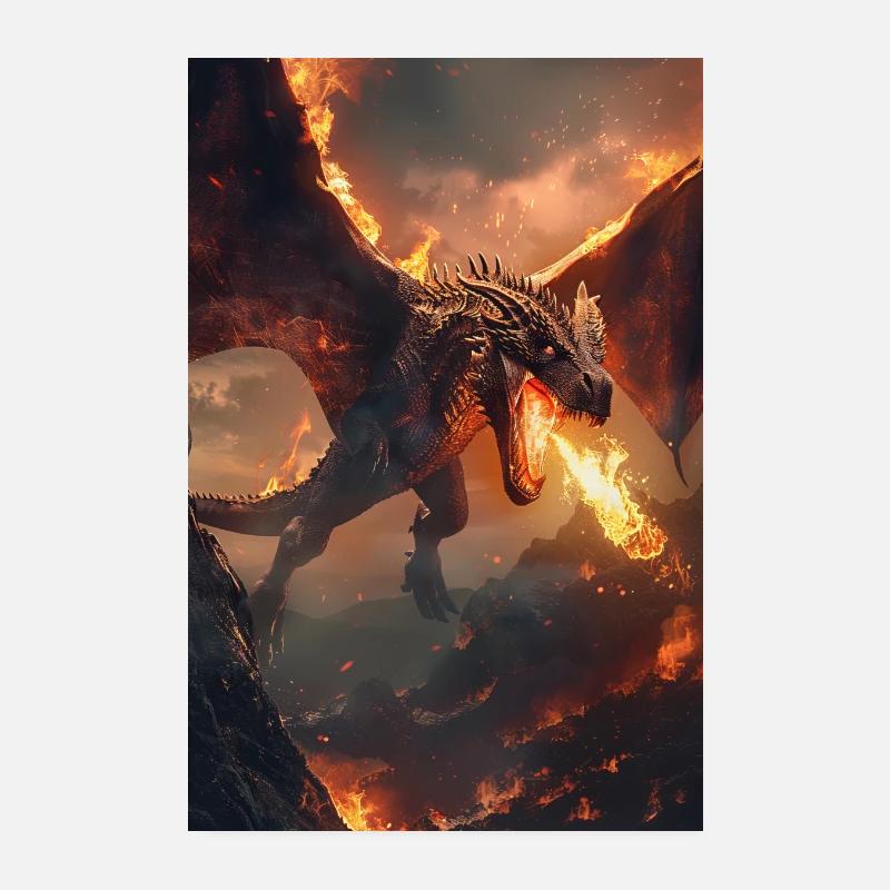 Drachen - Poster 20x30 cm - Weiß
