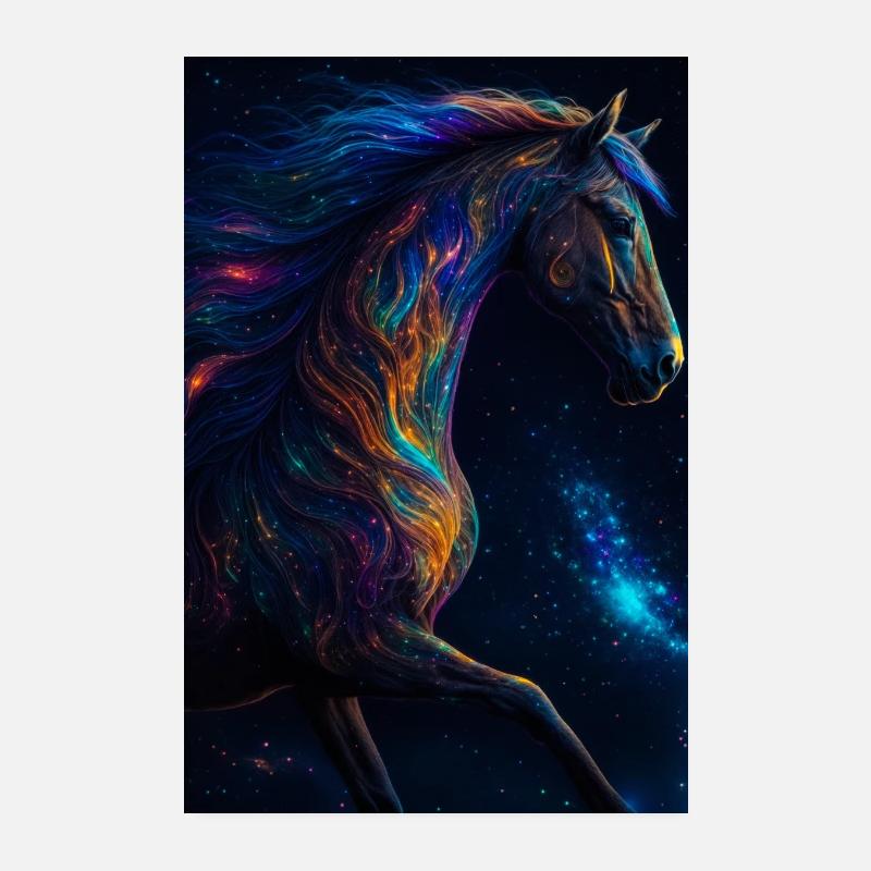 Biolumineszierendes Pferd - Poster 20x30 cm - Weiß