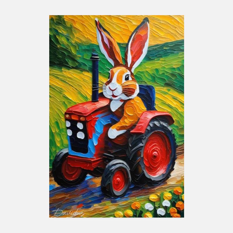 Lapin de Pâques conduisant un tracteur | Affiche, Image, Art Mural Poster 20 x 30 cm